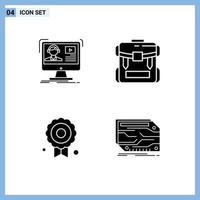 Modern Set of Solid Glyphs Pictograph of tutorials luggage online camping medal Editable Vector Design Elements