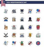 Flat Filled Line Pack of 25 USA Independence Day Symbols of celebrate wedding director usa invitation Editable USA Day Vector Design Elements