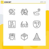 Pack of 9 Modern Outlines Signs and Symbols for Web Print Media such as computer development location design box Editable Vector Design Elements