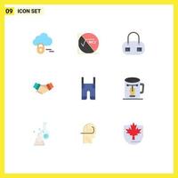 Modern Set of 9 Flat Colors Pictograph of clothes baby fashion partnership hands Editable Vector Design Elements