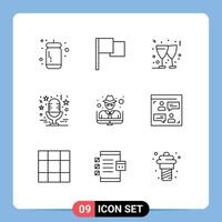 Pictogram Set of 9 Simple Outlines of thief hacker christmas music mic Editable Vector Design Elements