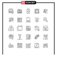 Modern Set of 25 Lines Pictograph of cable machine charge vacuum internet Editable Vector Design Elements