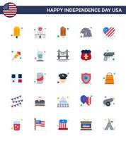 25 USA Flat Signs Independence Day Celebration Symbols of fire work heart popsicle flag eagle Editable USA Day Vector Design Elements