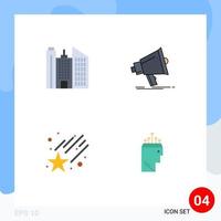 Mobile Interface Flat Icon Set of 4 Pictograms of building space bullhorn media hand Editable Vector Design Elements