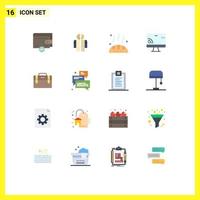 16 Flat Color concept for Websites Mobile and Apps working bag thanks wifi monnitor Editable Pack of Creative Vector Design Elements