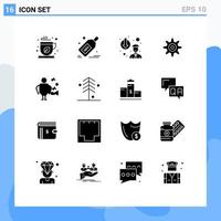 Set of 16 Vector Solid Glyphs on Grid for singer artist offer gear downgrade Editable Vector Design Elements