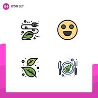 Pictogram Set of 4 Simple Filledline Flat Colors of electricity autumn plug face nature Editable Vector Design Elements