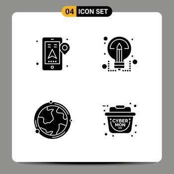 Thematic Vector Solid Glyphs and Editable Symbols of gps globe navigation share geography Editable Vector Design Elements