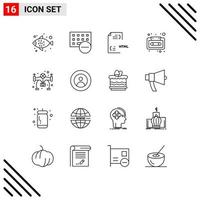 Pictogram Set of 16 Simple Outlines of hobbies cassette coding audio cassette html Editable Vector Design Elements