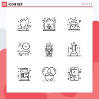 Group of 9 Modern Outlines Set for crown time coffee hold clock Editable Vector Design Elements