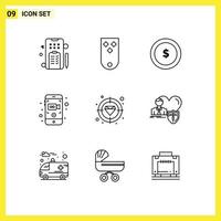 Modern Set of 9 Outlines Pictograph of finance mobile recording business video camera Editable Vector Design Elements