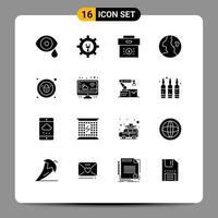 Group of 16 Modern Solid Glyphs Set for padlock nature bag globe investment Editable Vector Design Elements