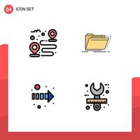 Set of 4 Modern UI Icons Symbols Signs for destination arrow path directory right Editable Vector Design Elements