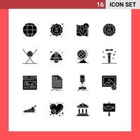 Pack of 16 creative Solid Glyphs of production manager map business location Editable Vector Design Elements