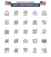 feliz día de la independencia paquete de iconos de 25 líneas para web e impresión vista punto de referencia americano usa calabaza elementos de diseño vectorial editables del día de estados unidos vector