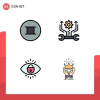 4 Universal Filledline Flat Color Signs Symbols of ancient security control tools crown Editable Vector Design Elements