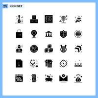 25 Thematic Vector Solid Glyphs and Editable Symbols of flame care bank sound microphone Editable Vector Design Elements