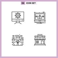 Stock Vector Icon Pack of 4 Line Signs and Symbols for computer programming essentials alert store Editable Vector Design Elements