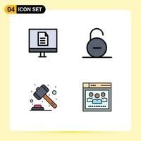 User Interface Pack of 4 Basic Filledline Flat Colors of business security online padlock court Editable Vector Design Elements