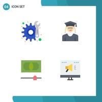 4 Creative Icons Modern Signs and Symbols of gear money cap woman advertising Editable Vector Design Elements