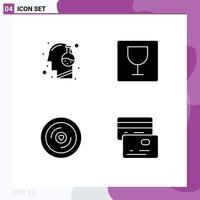 4 Thematic Vector Solid Glyphs and Editable Symbols of head heart mind food wedding Editable Vector Design Elements