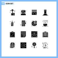 Mobile Interface Solid Glyph Set of 16 Pictograms of baby rock kaaba figure religion Editable Vector Design Elements