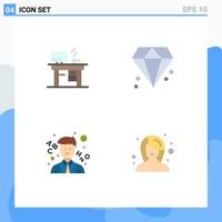 Group of 4 Flat Icons Signs and Symbols for job teacher working jewel female Editable Vector Design Elements