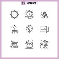 Group of 9 Modern Outlines Set for human table flower furniture diner Editable Vector Design Elements