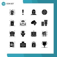 Set of 16 Vector Solid Glyphs on Grid for energy location sign compass navigation Editable Vector Design Elements