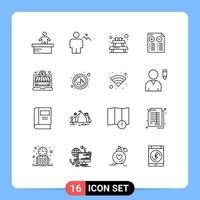 16 Thematic Vector Outlines and Editable Symbols of investment minus land plus document Editable Vector Design Elements