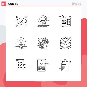 conjunto de 9 iconos de interfaz de usuario modernos símbolos signos para opciones raíces y promoción raíz elementos de diseño vectorial editables vector