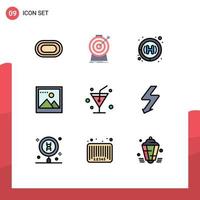 Stock Vector Icon Pack of 9 Line Signs and Symbols for camera drink targeting photo image Editable Vector Design Elements