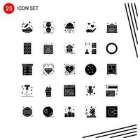 Set of 25 Commercial Solid Glyphs pack for web sauna craft love heart Editable Vector Design Elements