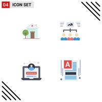 4 Universal Flat Icons Set for Web and Mobile Applications building development hotel project login Editable Vector Design Elements