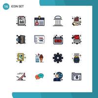 conjunto de pictogramas de 16 líneas simples llenas de color plano de la columna del gráfico de identificación de datos de la mano elementos de diseño de vectores creativos editables