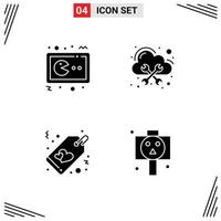 4 User Interface Solid Glyph Pack of modern Signs and Symbols of pac man heart gamepad hosting sale Editable Vector Design Elements