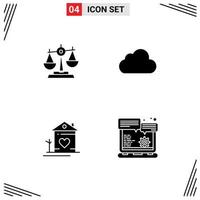 Pictogram Set of 4 Simple Solid Glyphs of balance data justice scale cloudy Editable Vector Design Elements