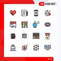 Universal Icon Symbols Group of 16 Modern Flat Color Filled Lines of advertising protection achievements plane fly Editable Creative Vector Design Elements