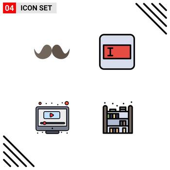 User Interface Pack of 4 Basic Filledline Flat Colors of moustache play male layout youtube Editable Vector Design Elements