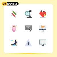 Mobile Interface Flat Color Set of 9 Pictograms of mail protection e children baby Editable Vector Design Elements