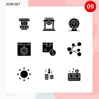 Modern Set of 9 Solid Glyphs and symbols such as time page chinese interface hotel Editable Vector Design Elements