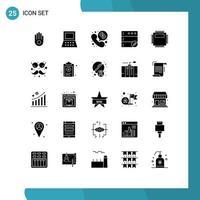 Set of 25 Commercial Solid Glyphs pack for technology computer online hardware server Editable Vector Design Elements