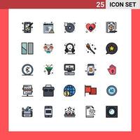 Set of 25 Vector Filled line Flat Colors on Grid for pencil file hard disk care love Editable Vector Design Elements
