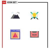 Set of 4 Modern UI Icons Symbols Signs for mountains computing travel light error Editable Vector Design Elements