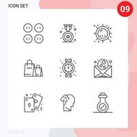 9 Thematic Vector Outlines and Editable Symbols of mechanical shop summer shopping bag Editable Vector Design Elements