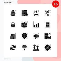 16 Universal Solid Glyph Signs Symbols of speaker digital key automation hand Editable Vector Design Elements