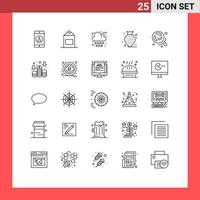 User Interface Pack of 25 Basic Lines of science laboratory cloud bacteria strawberry Editable Vector Design Elements