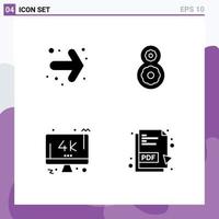 4 User Interface Solid Glyph Pack of modern Signs and Symbols of arrow pc eight monitor pdf document Editable Vector Design Elements