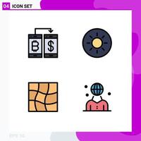 Set of 4 Vector Filledline Flat Colors on Grid for cashless warp transection sun human Editable Vector Design Elements