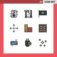 Modern Set of 9 Filledline Flat Colors Pictograph of boxes building checked architecture expand Editable Vector Design Elements